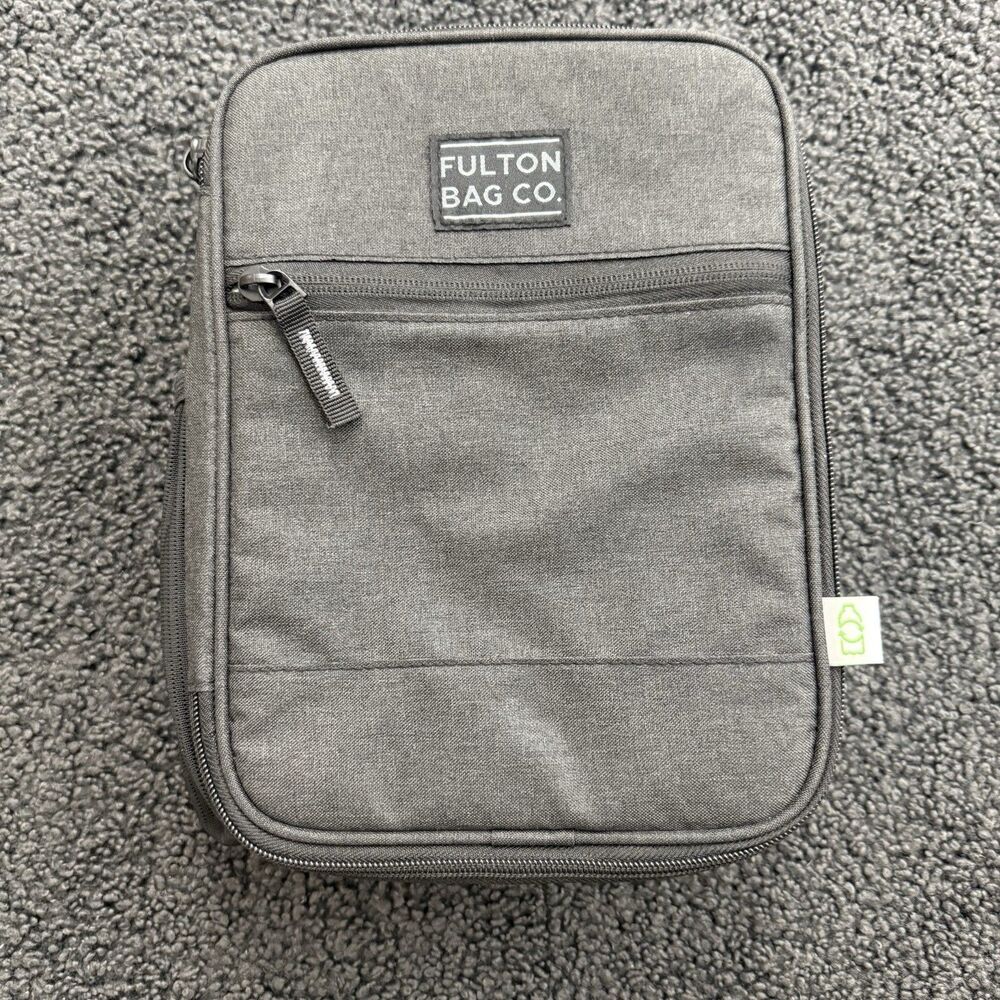 Fulton Bag Co Insulated Lunch Bag Gray Hard Plastic Inside Exterior Pocket